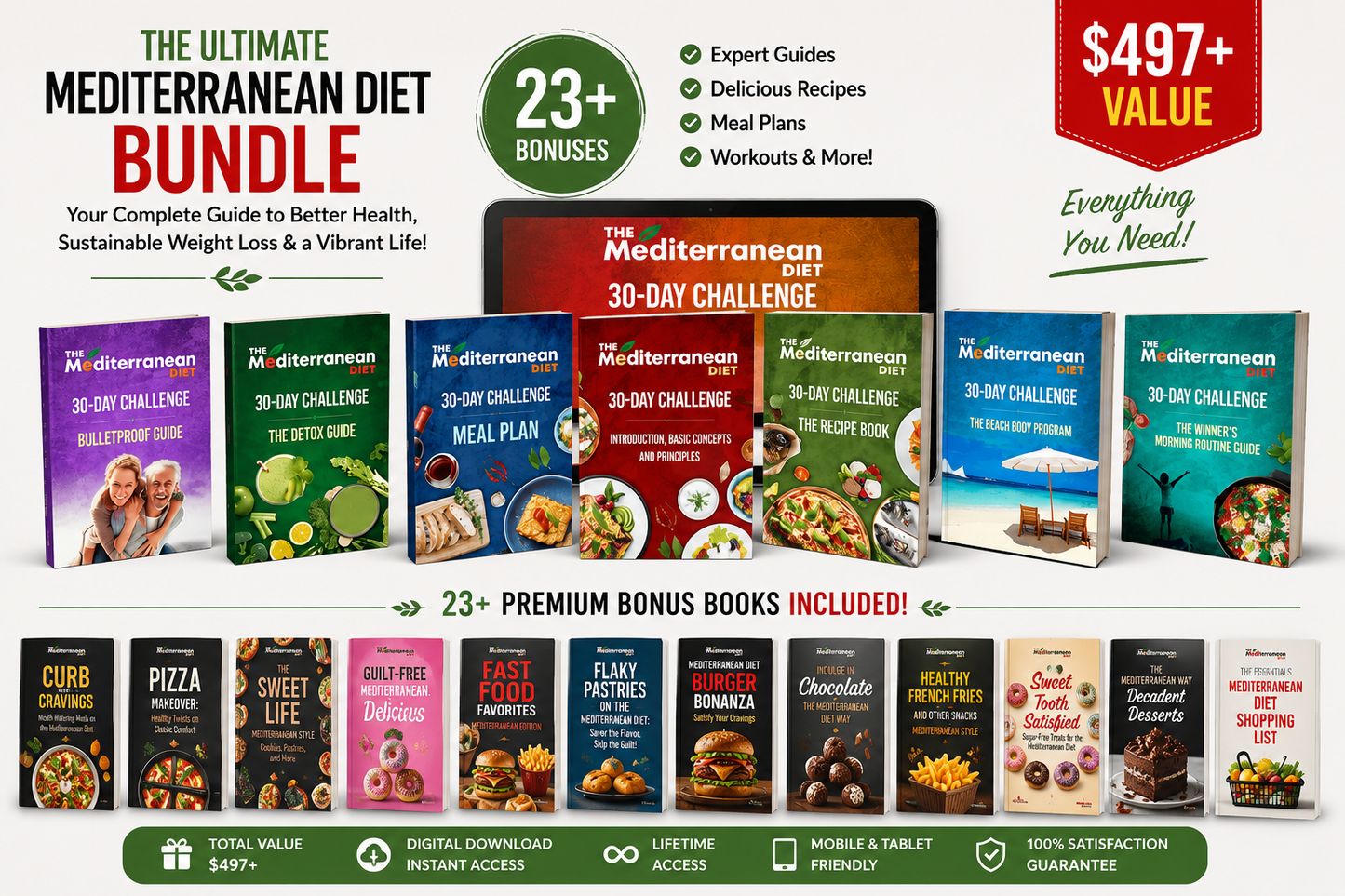 The Mediterranean Diet 30-Day Challenge E-Bundle (+23 Bonuses & 7-Day Meal Plan)